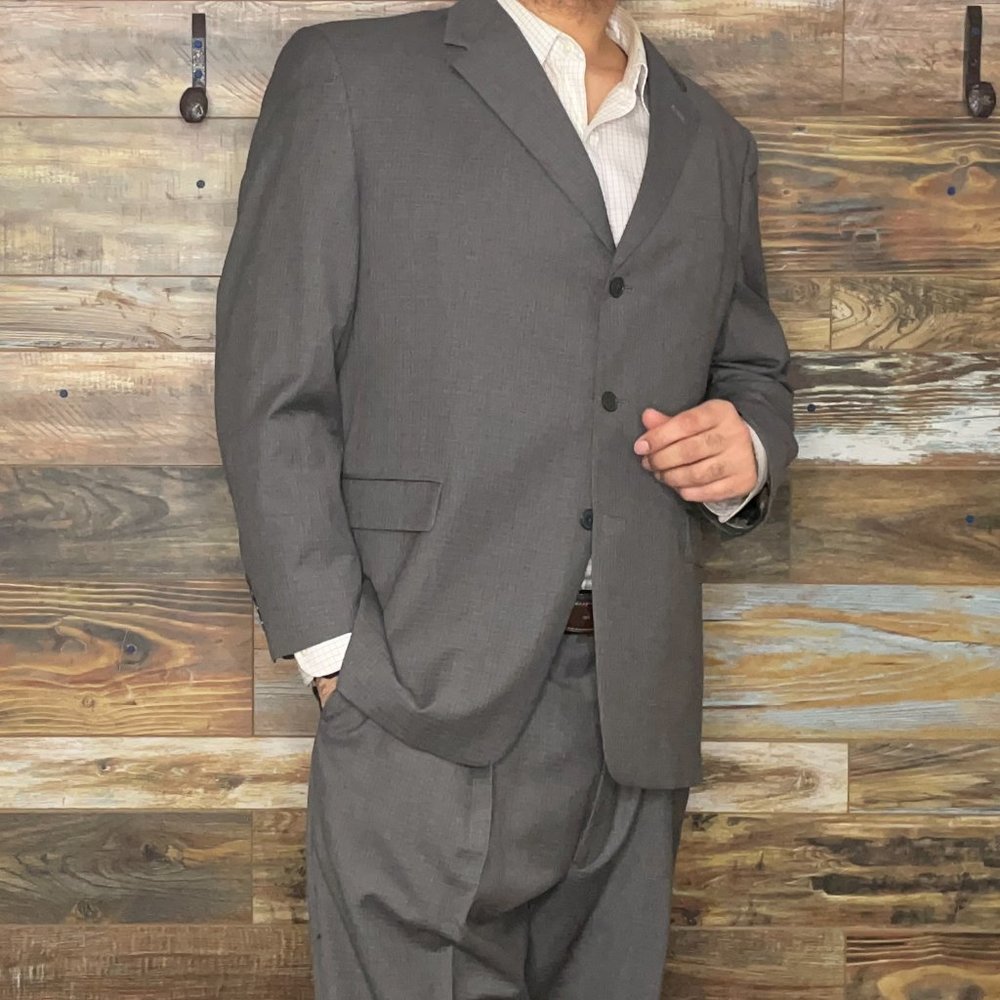 Vintage Burberrys' 100% Wool Taupe Check Suit 48R x 41W *EXCELLENT*